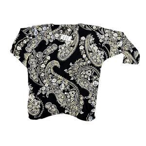 JM Collection Black Gold Paisley Print Top Womens Size M NWT